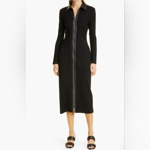 STAUD Alfred Faux Leather Accent Long Sleeve Knit Dress Black L Org $315